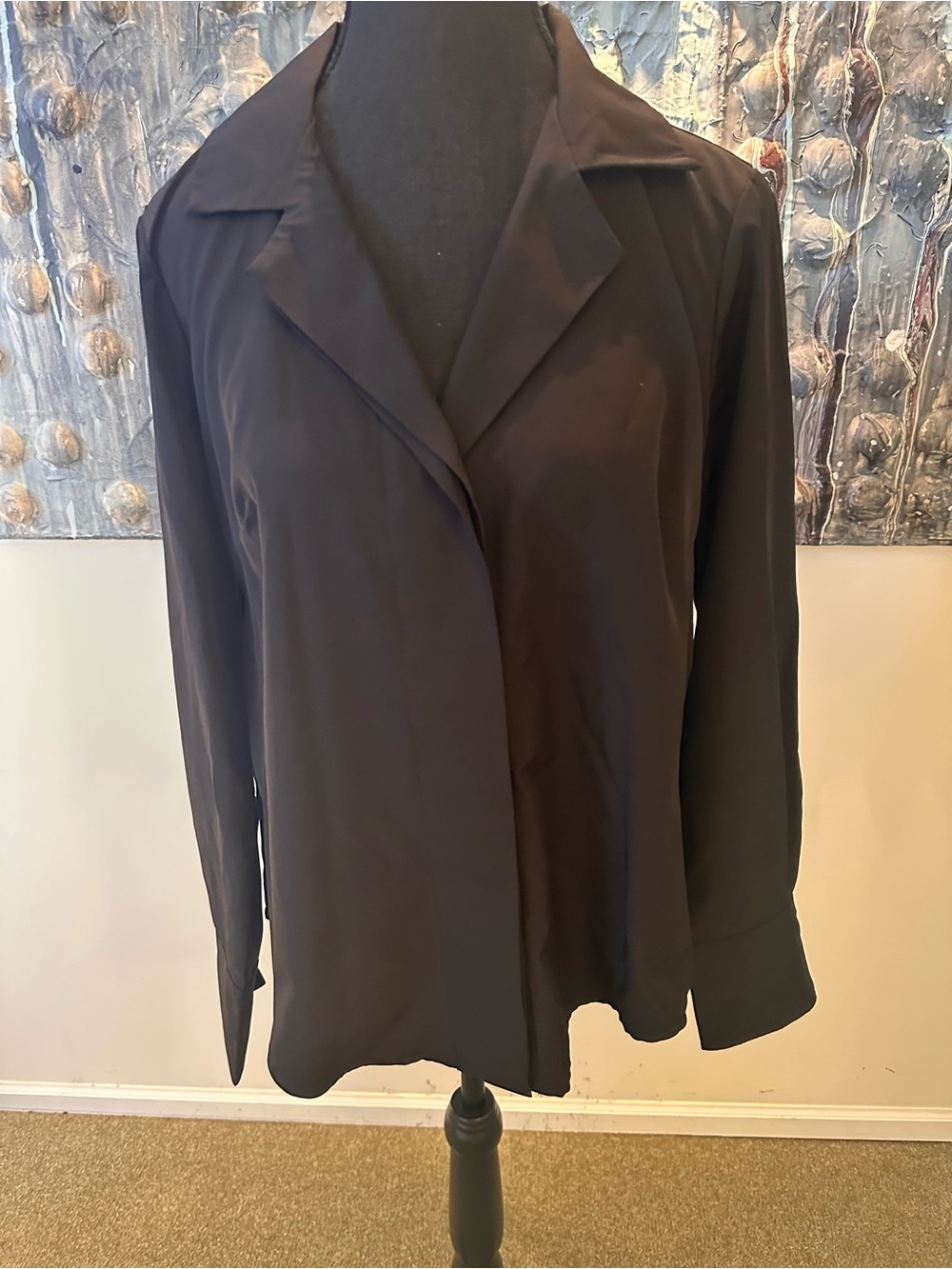 DKNY Med Black Blouse with Fold Up Cuffs
